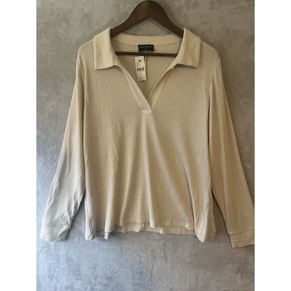 Lane Bryant Top Women's‎ 22/24 Beige Collared Pullover Ribbed Cream Blouse New - Picture 1 of 6